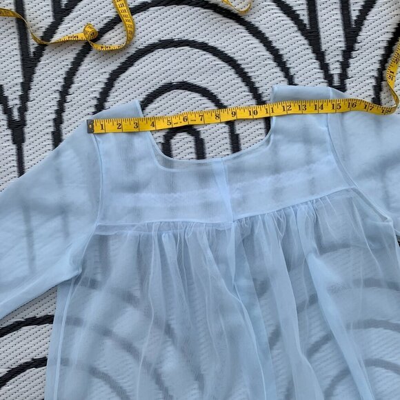Vintage Sheer Chiffon Peignoir Robe Handmade Pastel Blue Dressing Gown - Picture 8 of 13